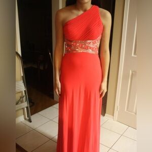 Coral one shoulder sequin beaded‎ cutout formal gown/ grad/wedding /bollywood